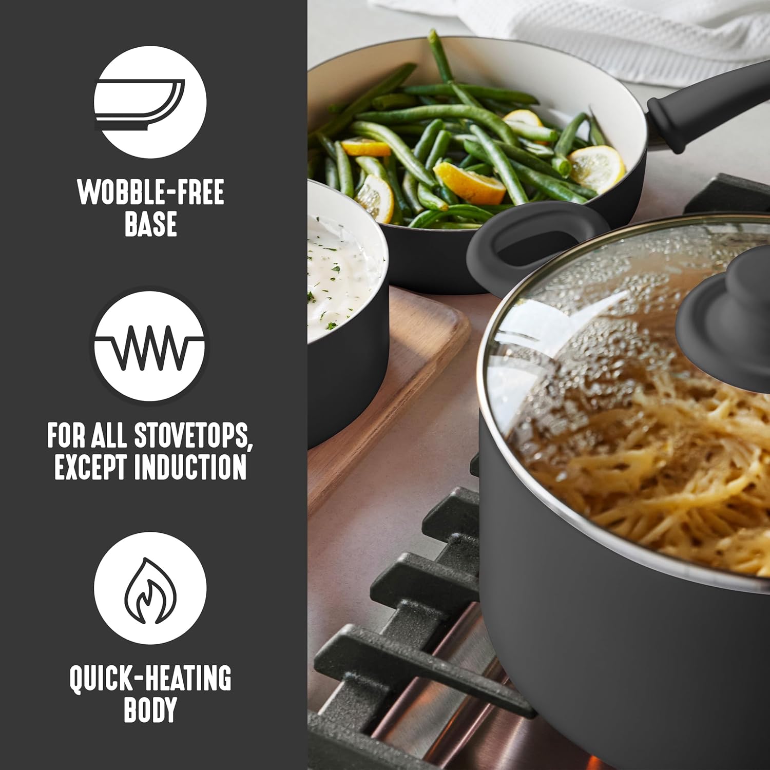 GreenLife Soft Grip Ceramic Nonstick Cookware Set - 8 Piece, PFAS-Free, Non-Toxic, with Glass Lids, Utensils, Stay-Cool Handles - Black, Dishwasher & Oven Safe