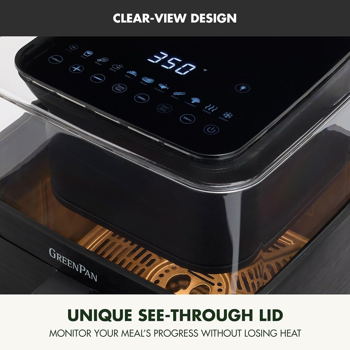 GreenPan Clearview 7QT Air Fryer with Clear Window, PFAS-Free Ceramic Nonstick, 13 Presets, Keep Warm, Dishwasher Safe