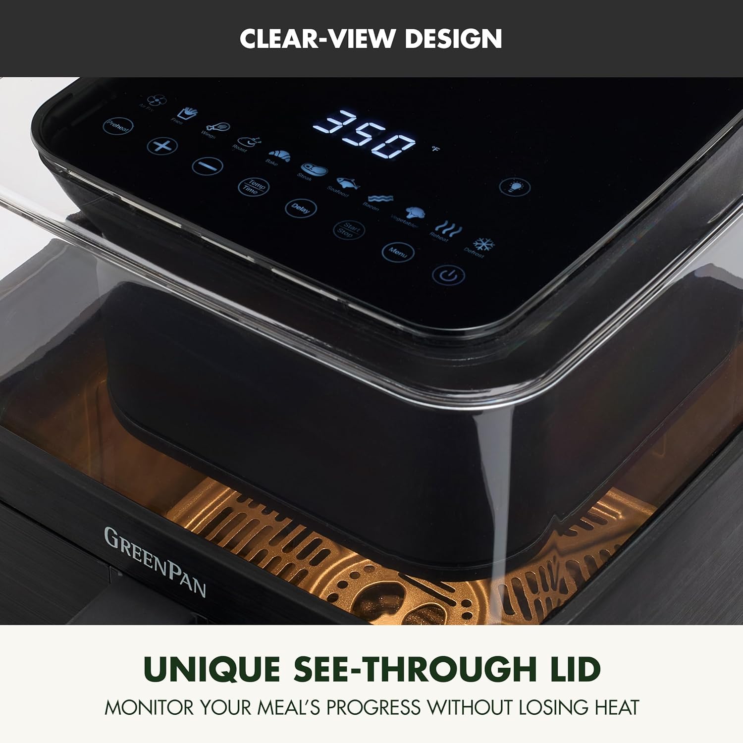 GreenPan Clearview 7QT Air Fryer with Clear Window, PFAS-Free Ceramic Nonstick, 13 Presets, Keep Warm, Dishwasher Safe