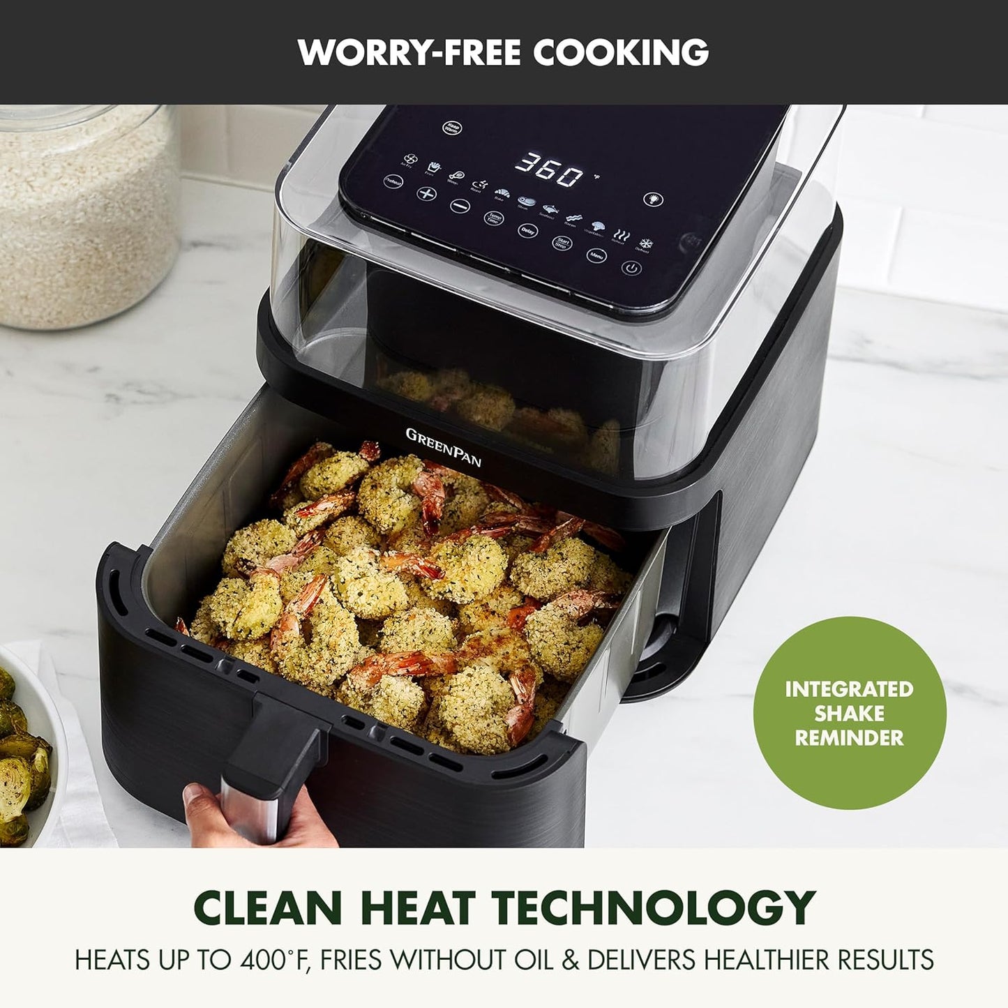 GreenPan Clearview 7QT Air Fryer with Clear Window, PFAS-Free Ceramic Nonstick, 13 Presets, Keep Warm, Dishwasher Safe
