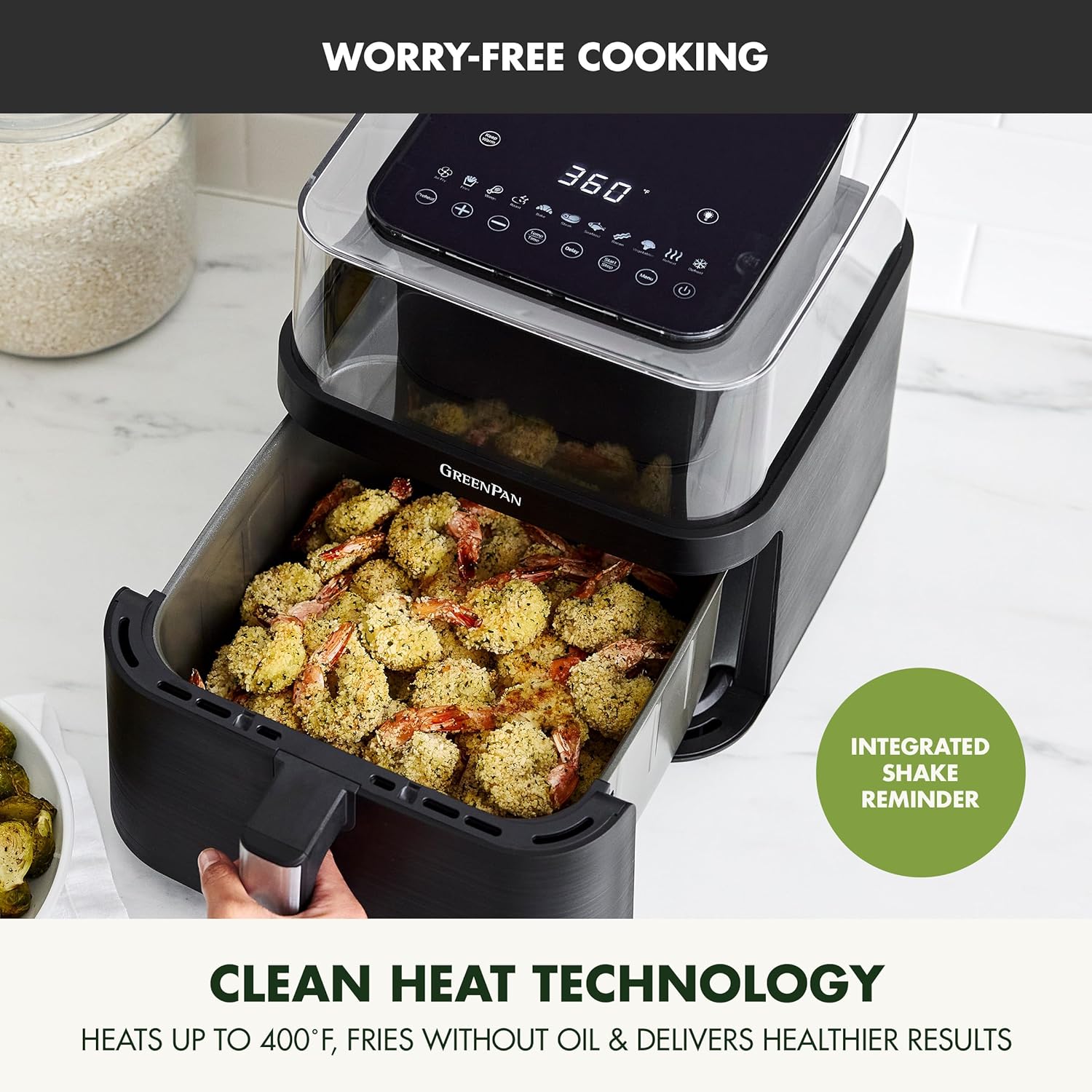 GreenPan Clearview 7QT Air Fryer with Clear Window, PFAS-Free Ceramic Nonstick, 13 Presets, Keep Warm, Dishwasher Safe