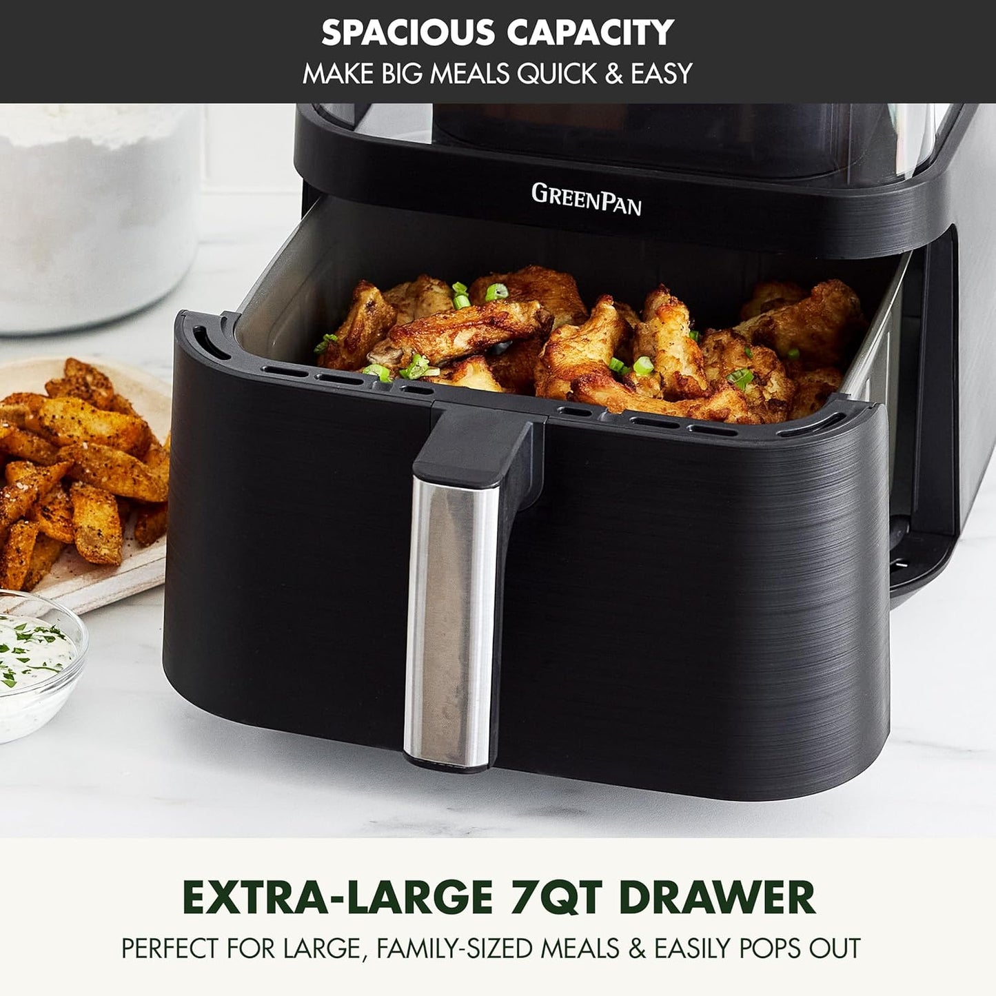 GreenPan Clearview 7QT Air Fryer with Clear Window, PFAS-Free Ceramic Nonstick, 13 Presets, Keep Warm, Dishwasher Safe