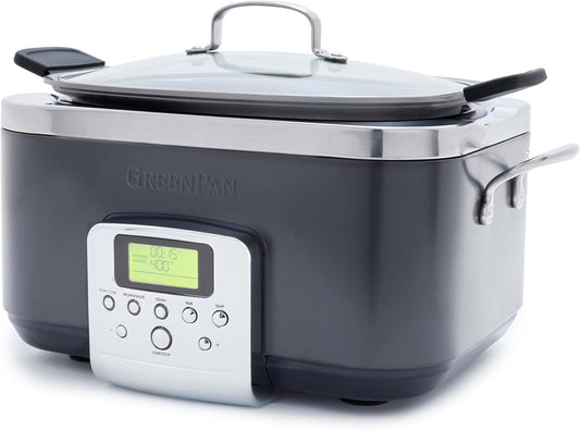 GreenPan Elite 8-in-1 Programmable 6QT Electric Slow Cooker with PFAS-Free Ceramic Nonstick Coating, Graphite