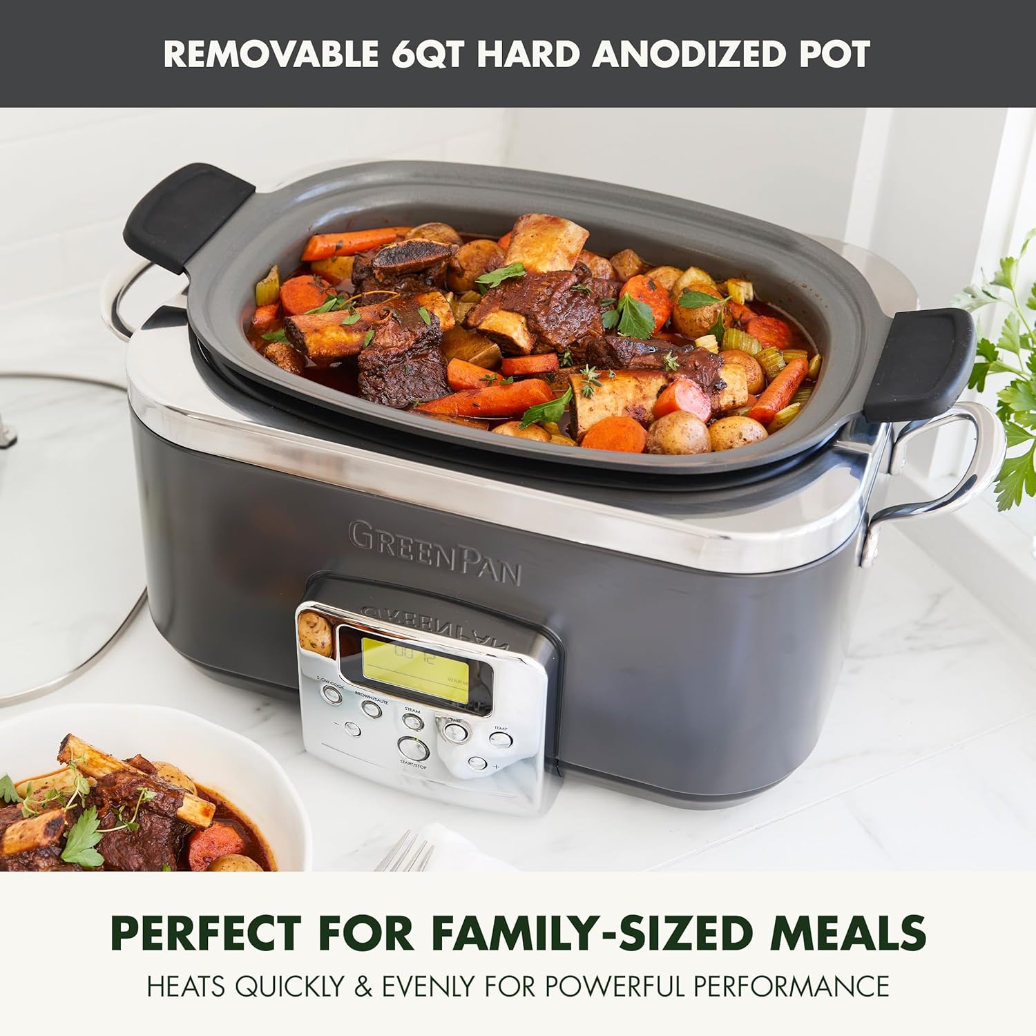 GreenPan Elite 8-in-1 Programmable 6QT Electric Slow Cooker with PFAS-Free Ceramic Nonstick Coating, Graphite