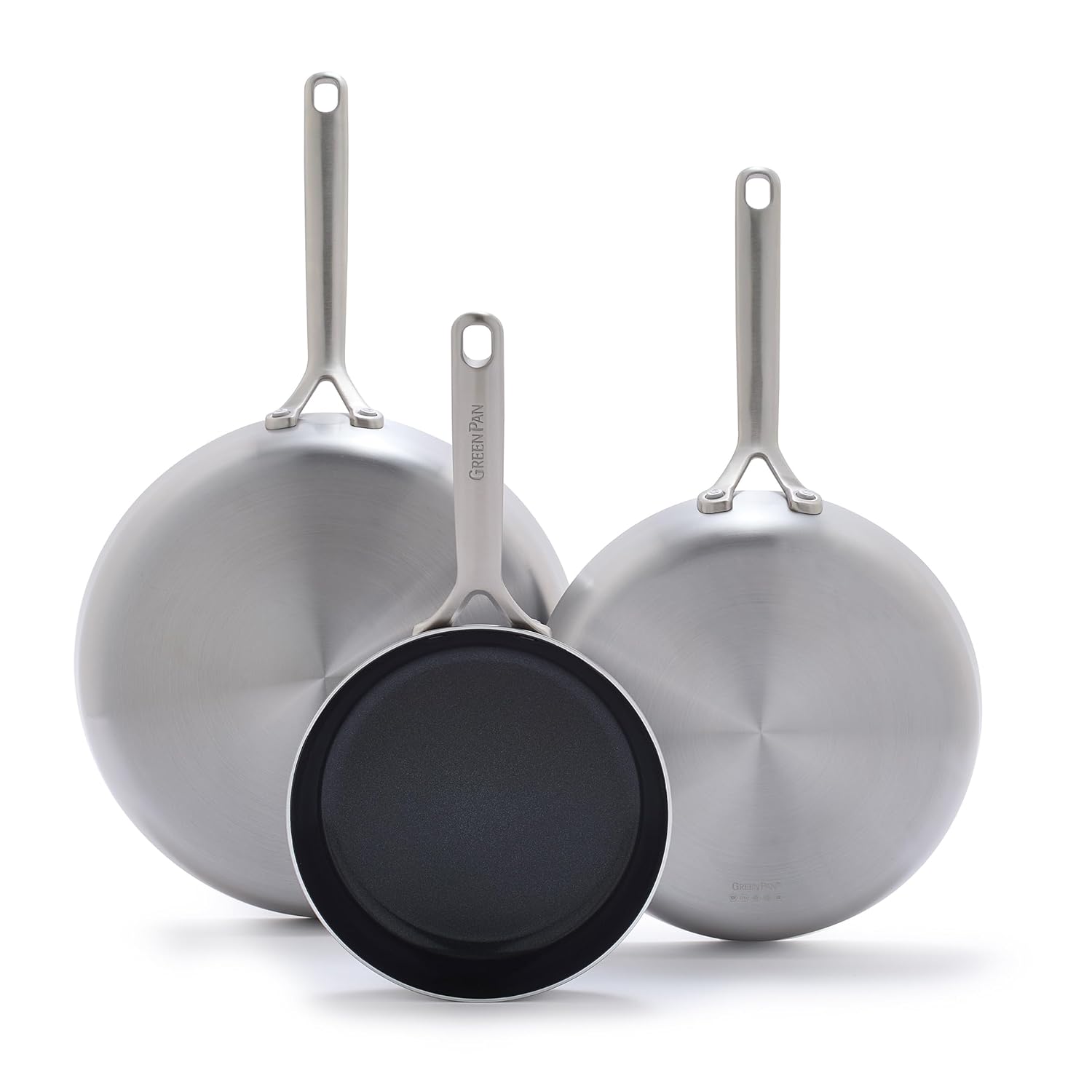 GreenPan GP5 Vista Stainless Steel Frying Pan Skillet Set - 3 Piece Cookware with Healthy PFAS-Free Nonstick Coating - Induction Safe