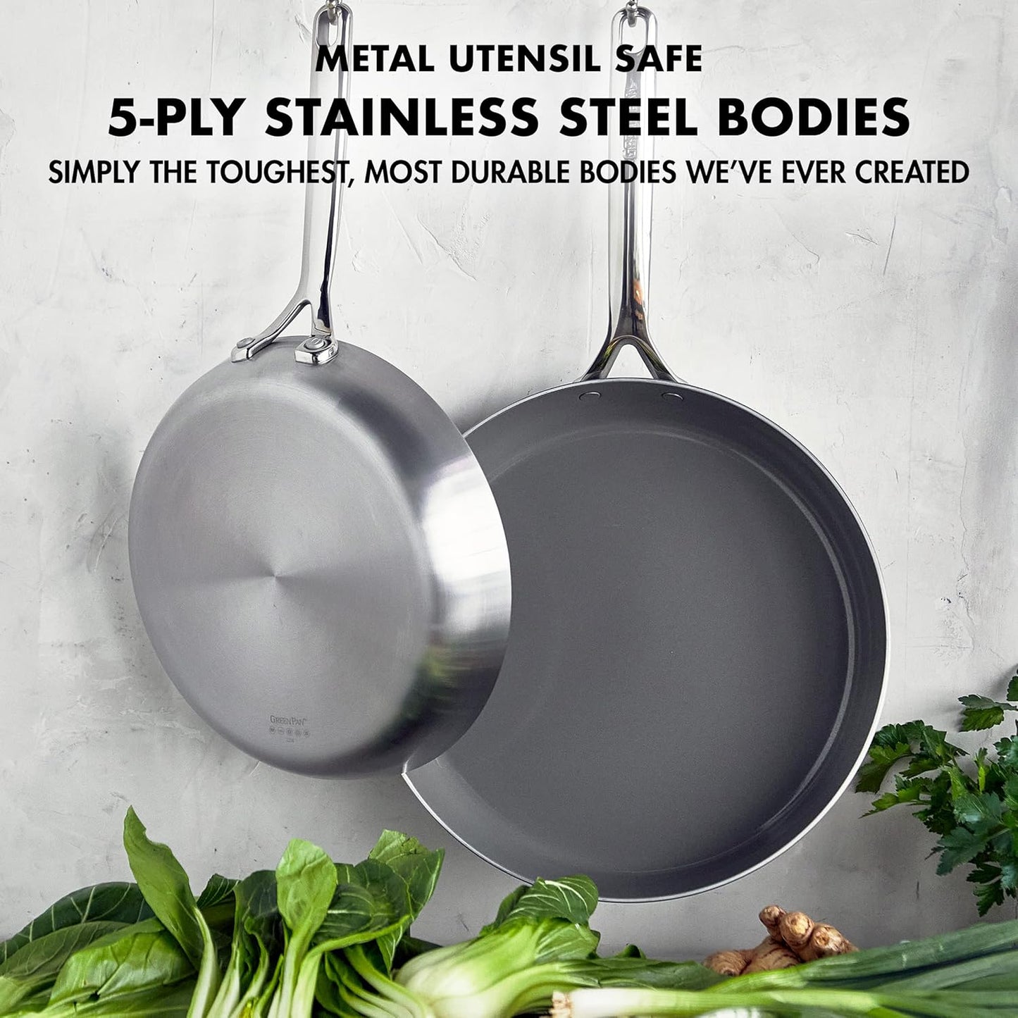 GreenPan GP5 Vista Stainless Steel Frying Pan Skillet Set - 3 Piece Cookware with Healthy PFAS-Free Nonstick Coating - Induction Safe