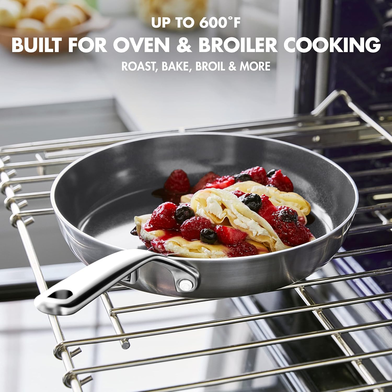 GreenPan GP5 Vista Stainless Steel Frying Pan Skillet Set - 3 Piece Cookware with Healthy PFAS-Free Nonstick Coating - Induction Safe