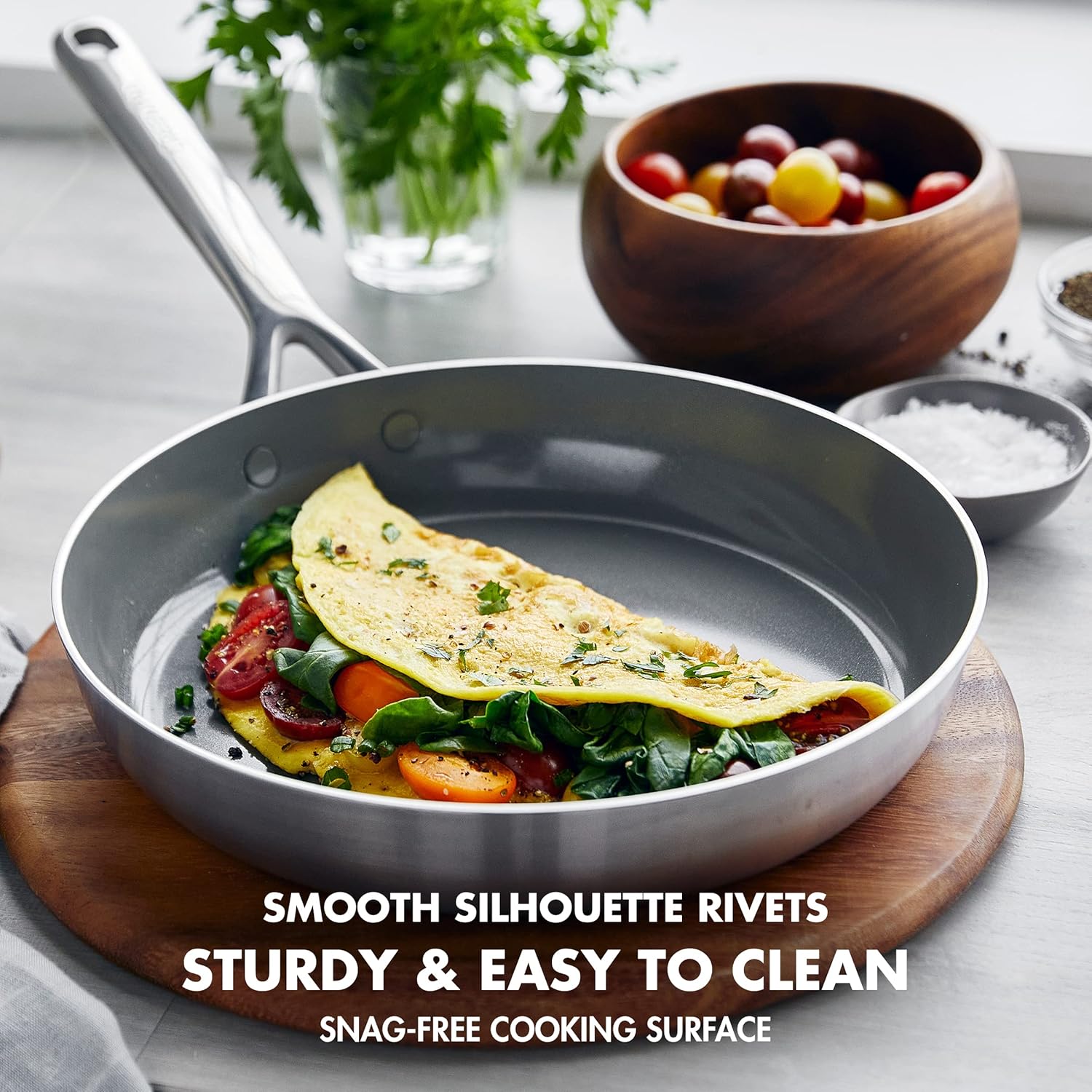 GreenPan GP5 Vista Stainless Steel Frying Pan Skillet Set - 3 Piece Cookware with Healthy PFAS-Free Nonstick Coating - Induction Safe