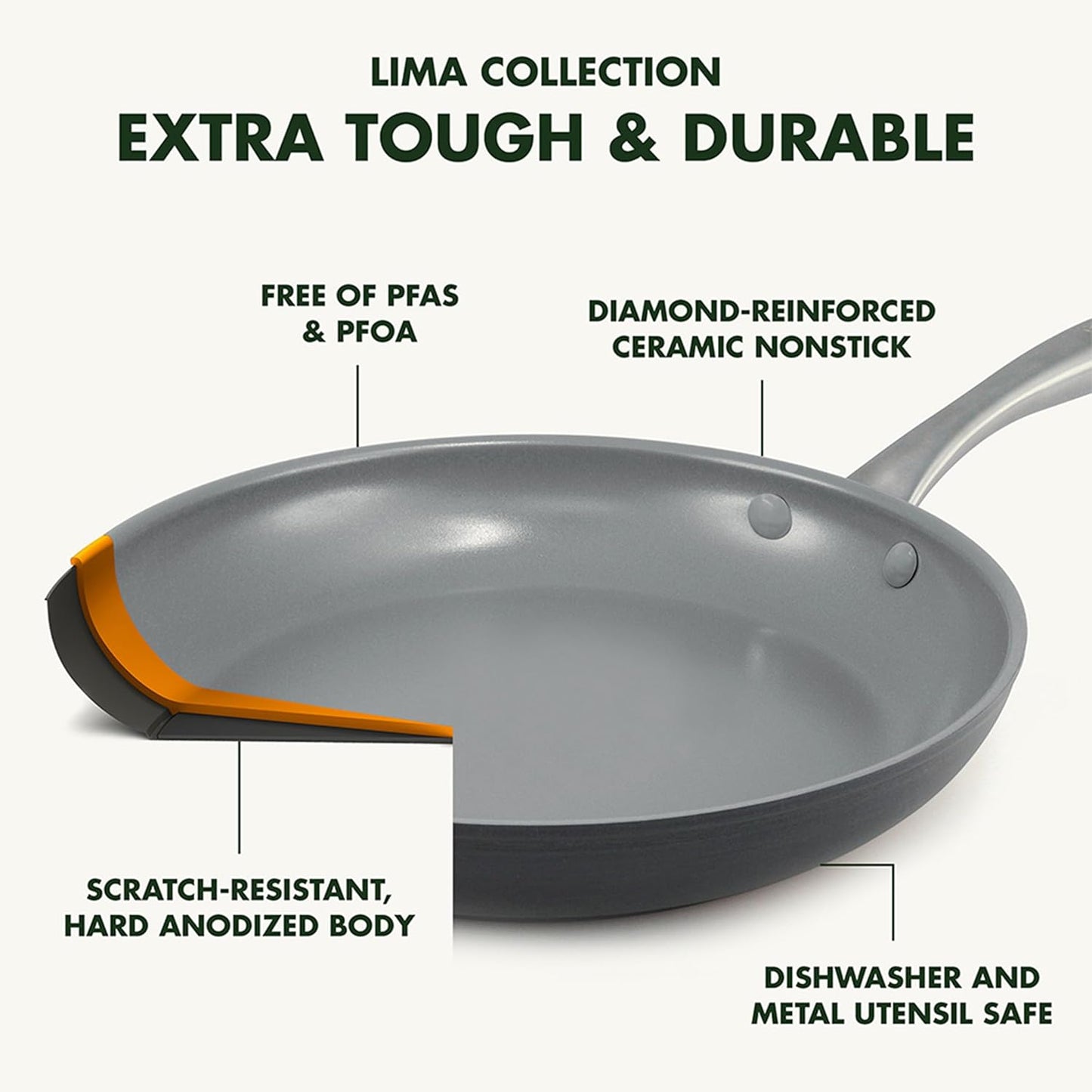 GreenPan Lima Hard Anodized Ceramic Nonstick Wok Pan - 12.5", PFAS-Free, Oven Safe - Gray Color