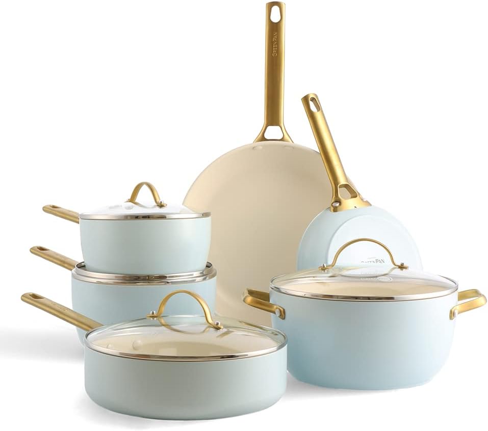 GreenPan Reserve 10-Piece Cookware Set, Hard Anodized Ceramic Nonstick Pots & Pans, PFAS-Free, Dishwasher Safe - Light Blue Color