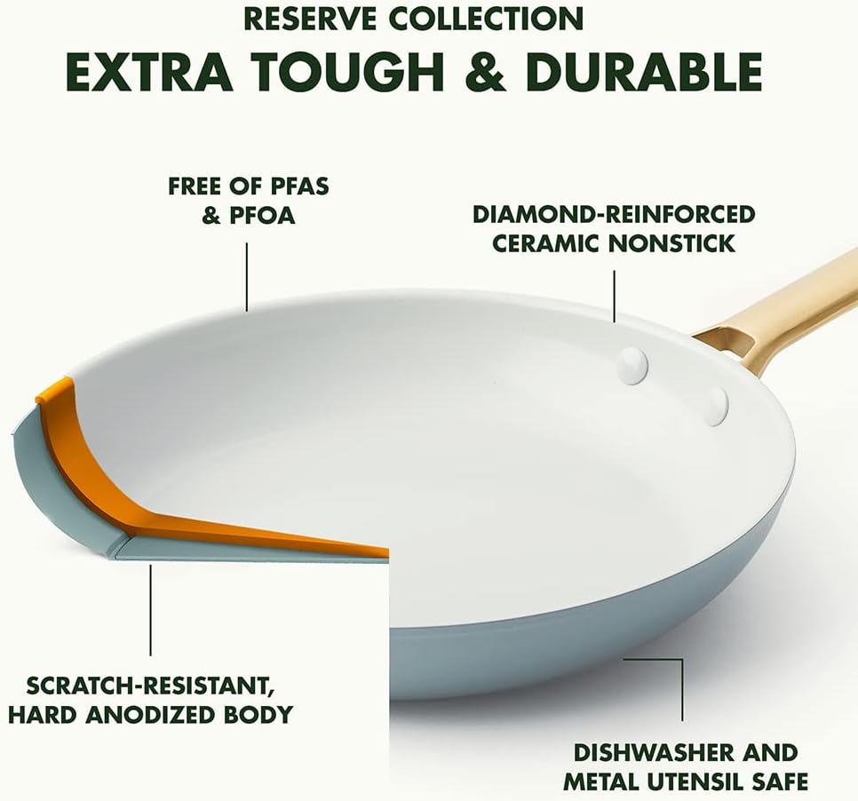 GreenPan Reserve 10-Piece Cookware Set, Hard Anodized Ceramic Nonstick Pots & Pans, PFAS-Free, Dishwasher Safe - Light Blue Color