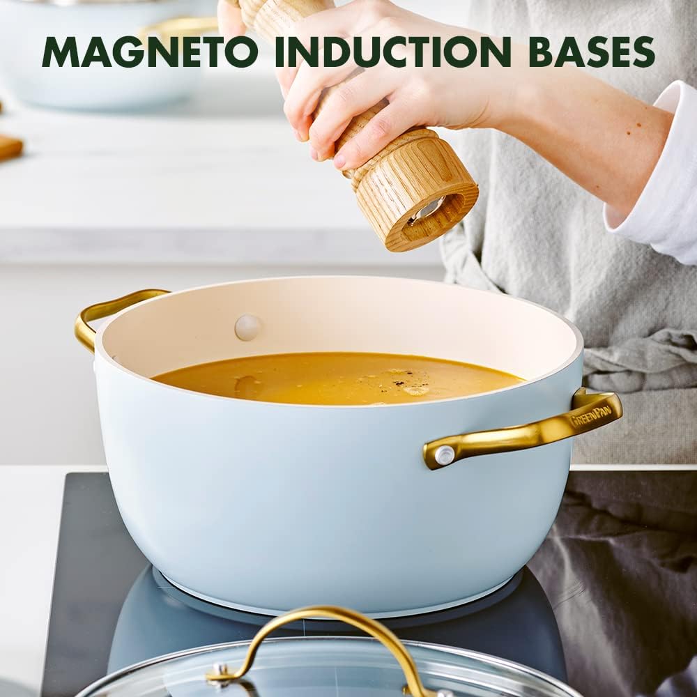 GreenPan Reserve 10-Piece Cookware Set, Hard Anodized Ceramic Nonstick Pots & Pans, PFAS-Free, Dishwasher Safe - Light Blue Color