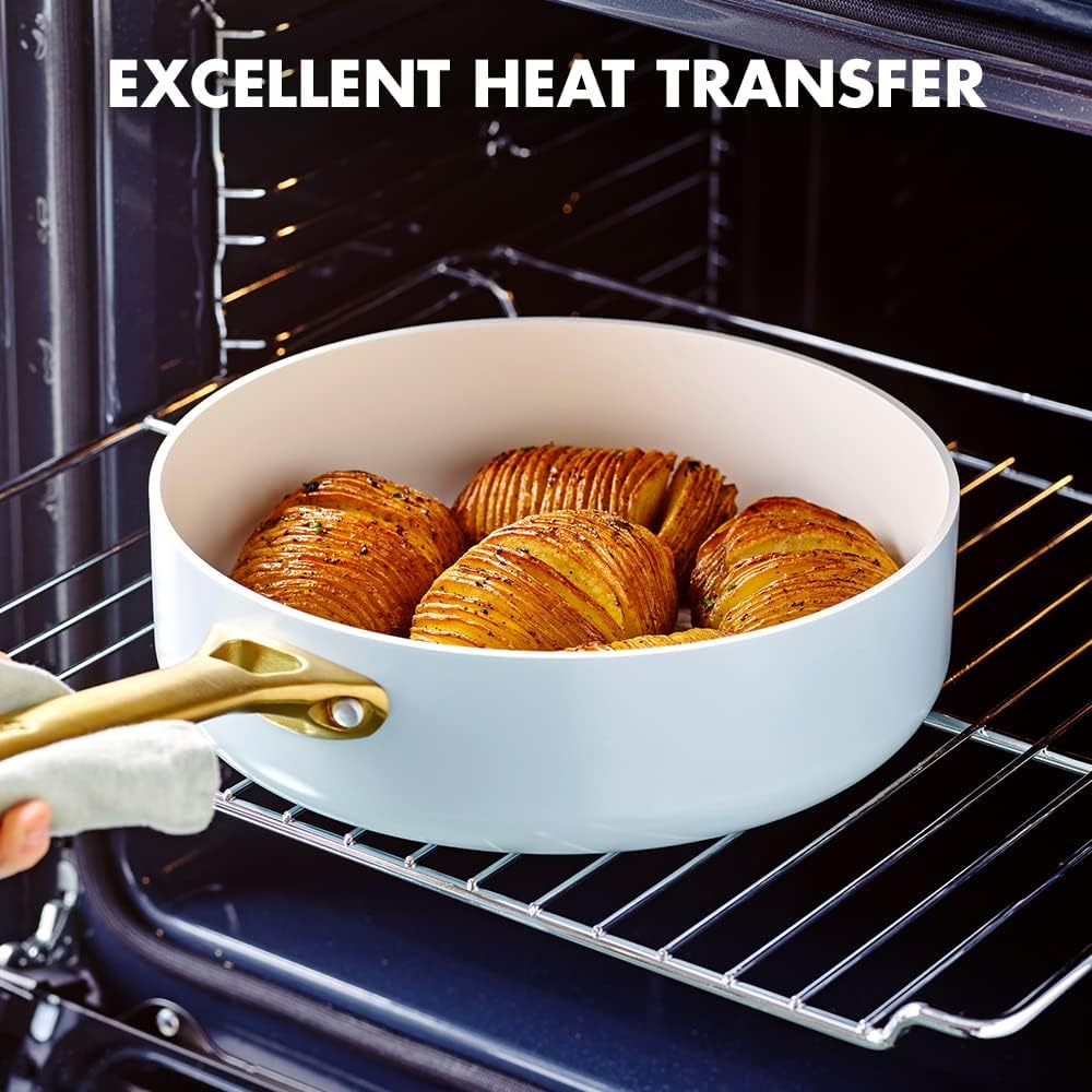 GreenPan Reserve 10-Piece Cookware Set, Hard Anodized Ceramic Nonstick Pots & Pans, PFAS-Free, Dishwasher Safe - Light Blue Color