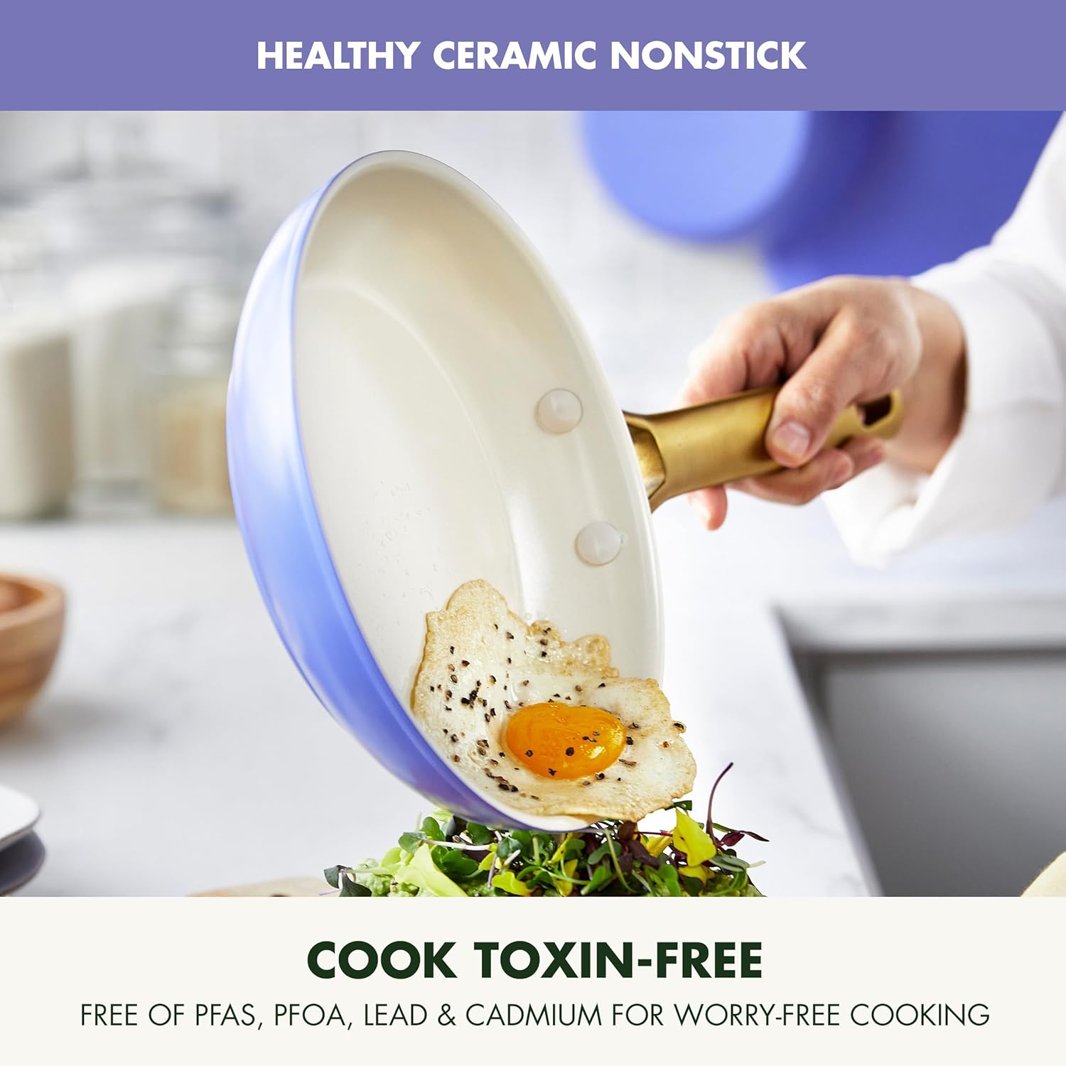 GreenPan Reserve Hard Anodized Ceramic Nonstick Cookware Set, 10 Piece, Gold Handle, PFAS-Free, Dishwasher & Oven Safe, Periwinkle Color