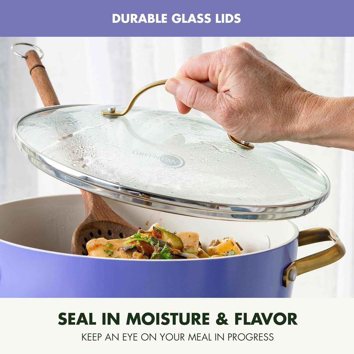 GreenPan Reserve Hard Anodized Ceramic Nonstick Cookware Set, 10 Piece, Gold Handle, PFAS-Free, Dishwasher & Oven Safe, Periwinkle Color