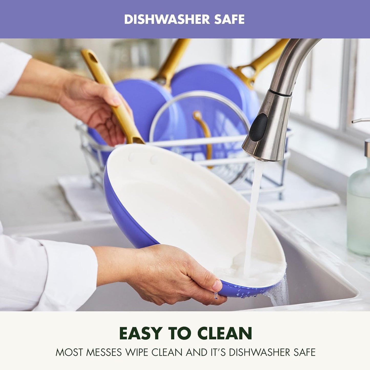 GreenPan Reserve Hard Anodized Ceramic Nonstick Cookware Set, 10 Piece, Gold Handle, PFAS-Free, Dishwasher & Oven Safe, Periwinkle Color