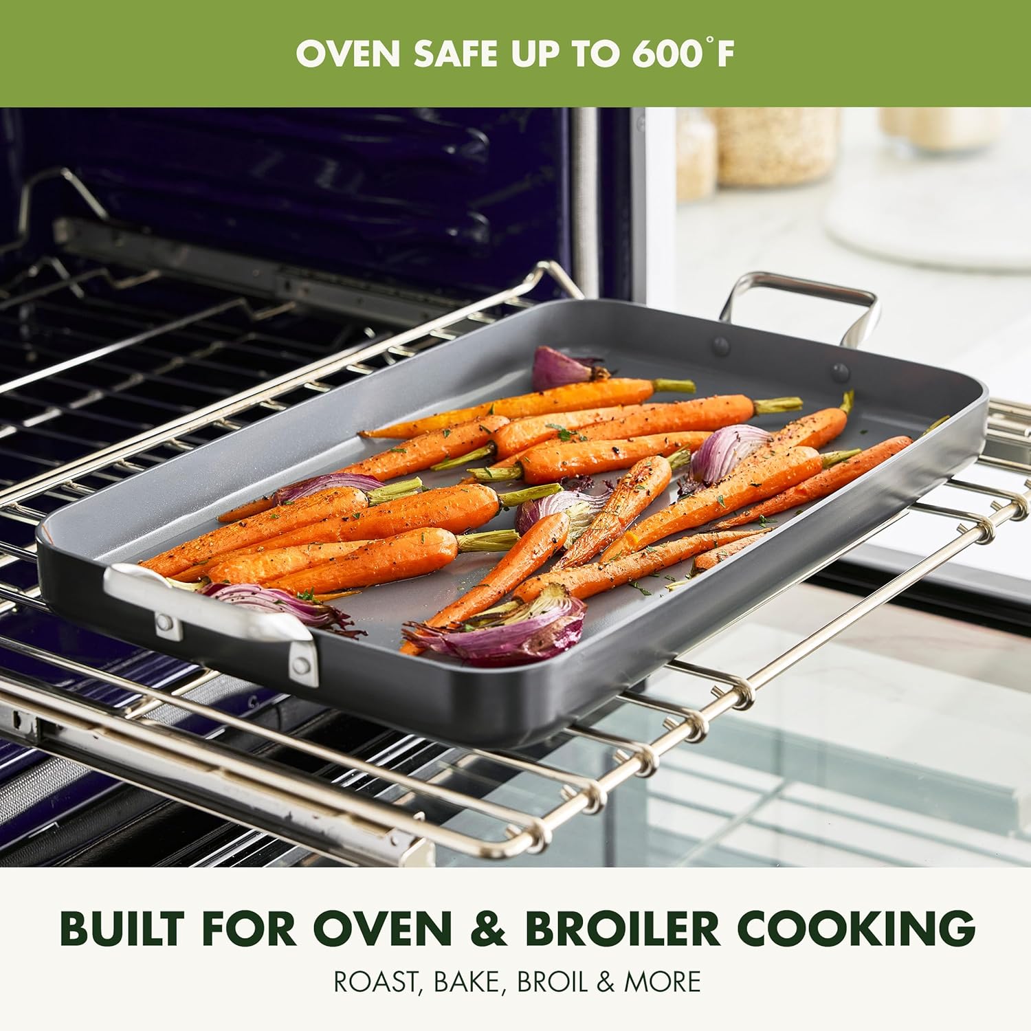 GreenPan Valencia Pro 18" x 11" Double Burner Griddle Pan - Induction Ready, Ceramic Nonstick, PFAS-Free - Stainless Steel Handles - Dishwasher, Oven, & Broiler Safe - Gray