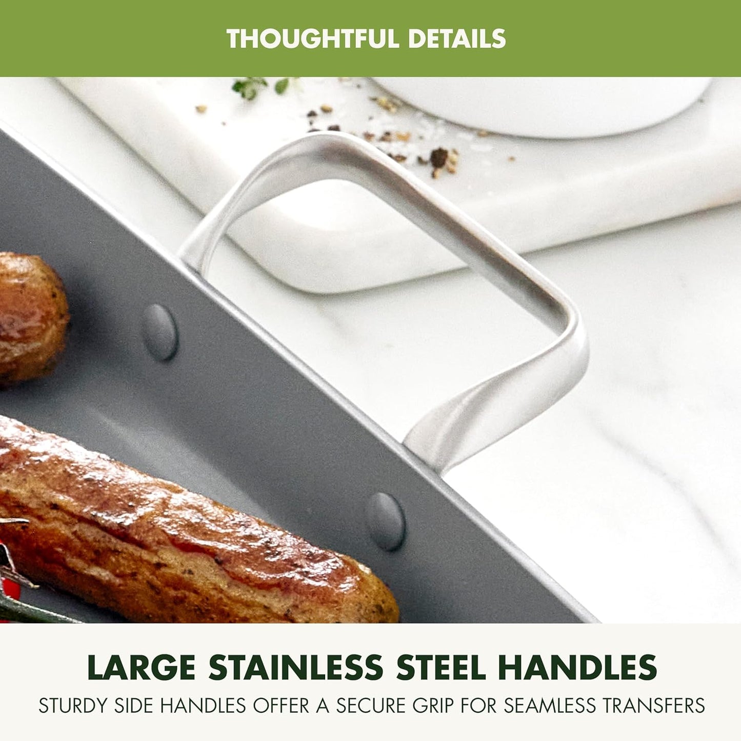 GreenPan Valencia Pro 18" x 11" Double Burner Griddle Pan - Induction Ready, Ceramic Nonstick, PFAS-Free - Stainless Steel Handles - Dishwasher, Oven, & Broiler Safe - Gray