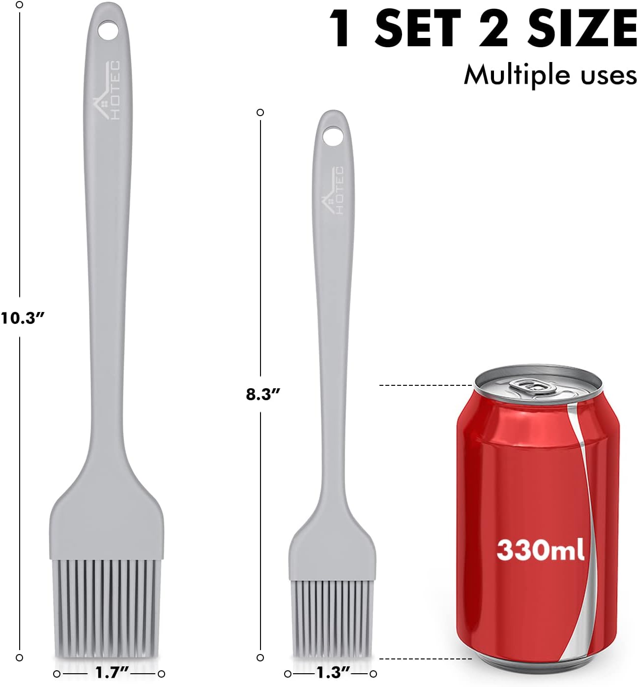 Grey Silicone Basting Brushes Heat Resistant for BBQ Grill Baking - Set of 2, BPA Free & Dishwasher Safe