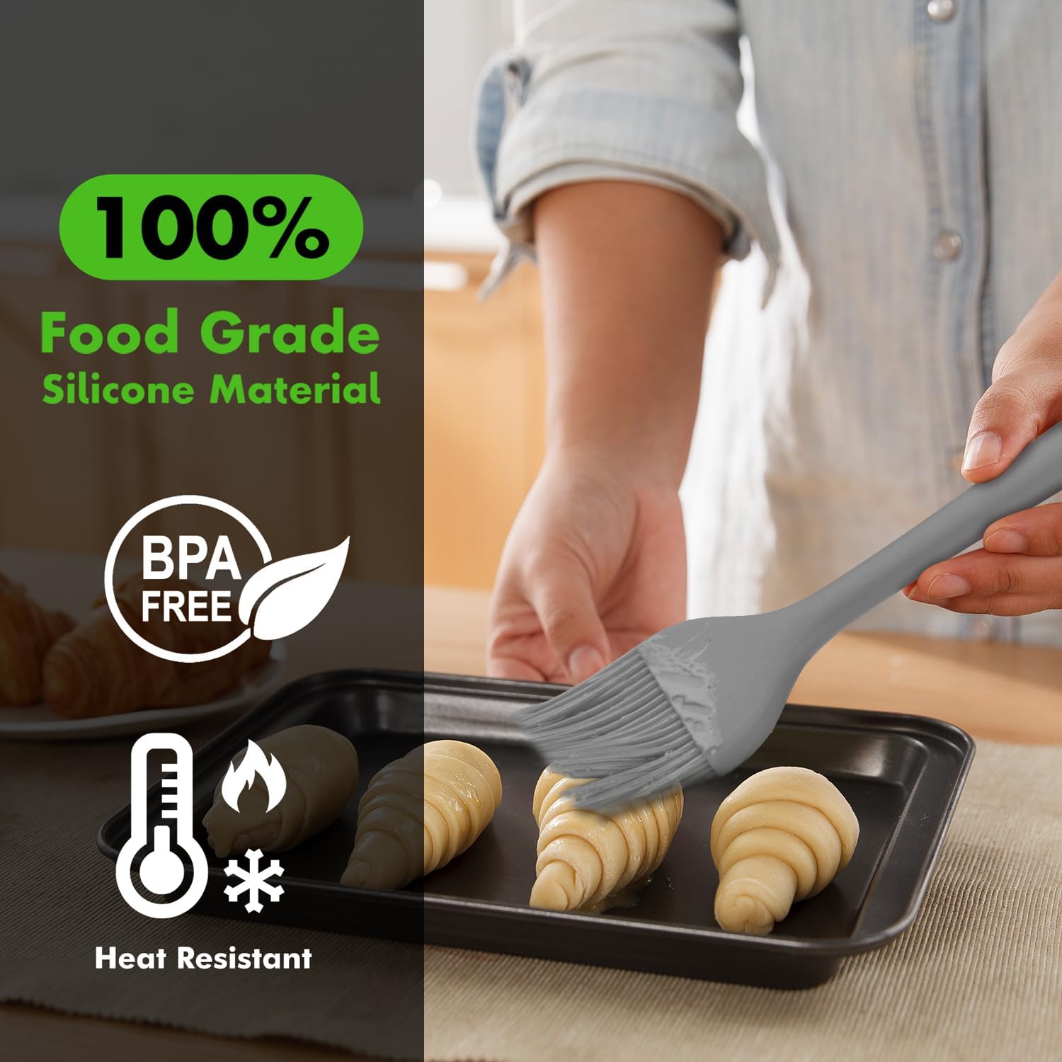 Grey Silicone Basting Brushes Heat Resistant for BBQ Grill Baking - Set of 2, BPA Free & Dishwasher Safe