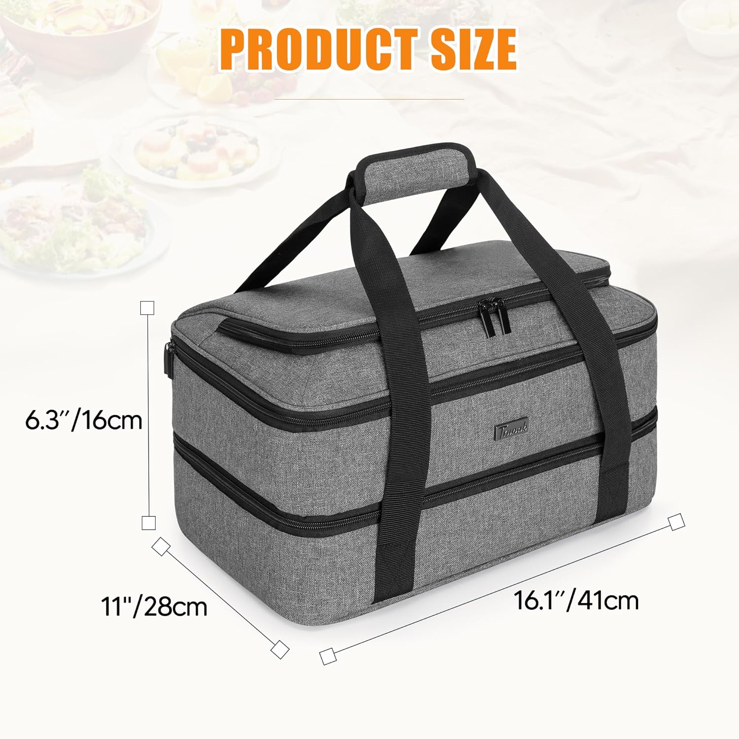 Grey Trunab Casserole Carrier Double Decker Thermal Tote Bag for Hot/Cold Food - Fits 9"×13" Baking Dish - Picnic Insulated Casserole Dish Carrier with Tool Room