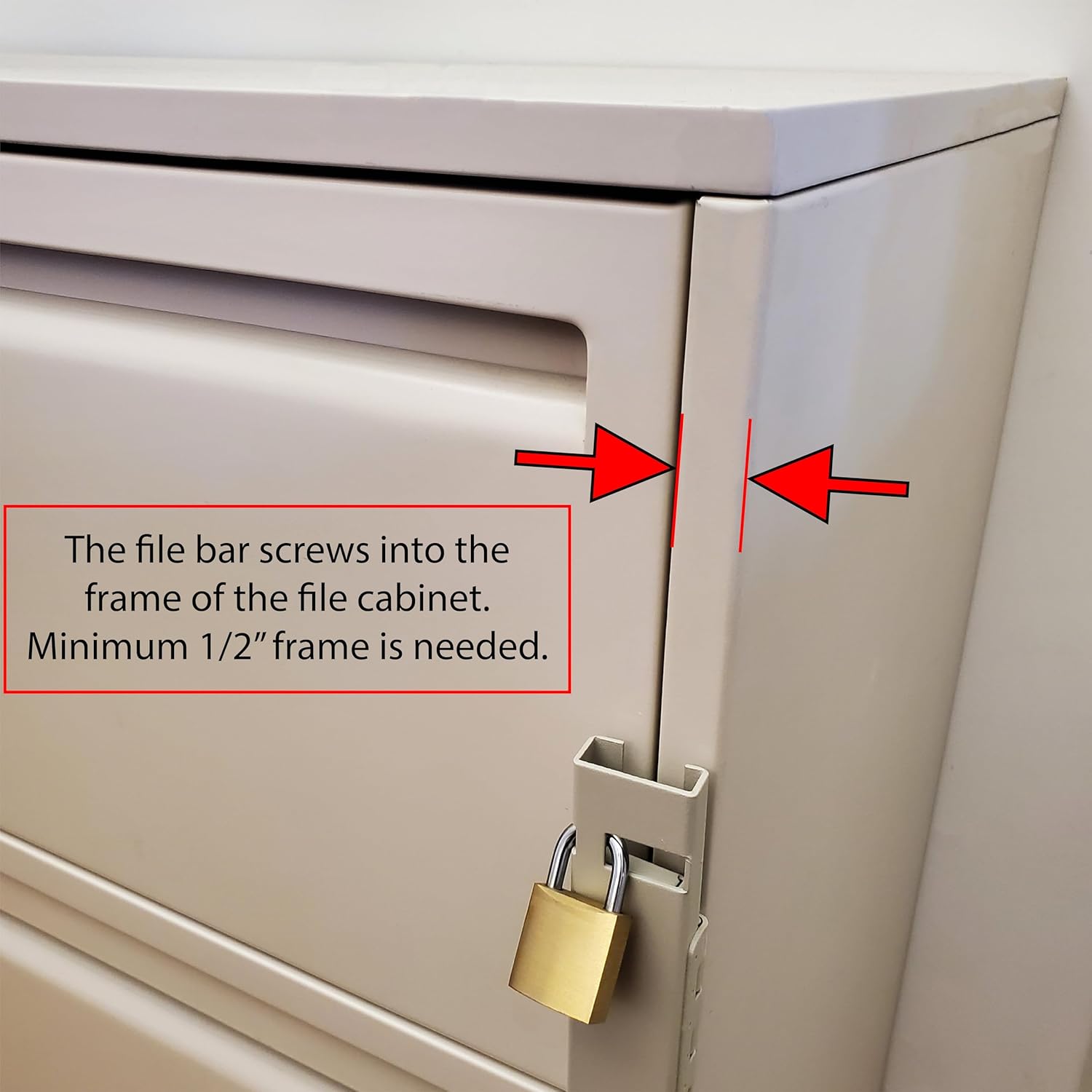 Guardianite 3 Drawer File Cabinet Locking Bar Set with Padlock and Cobalt Drill Bit - Beige