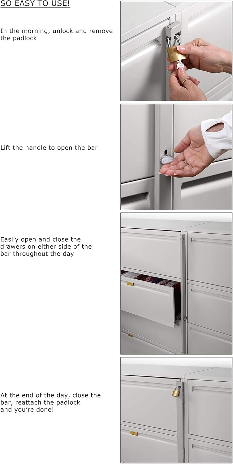 Guardianite 4 Drawer File Cabinet Locking Bar with Cobalt Drill Bit - Beige Color