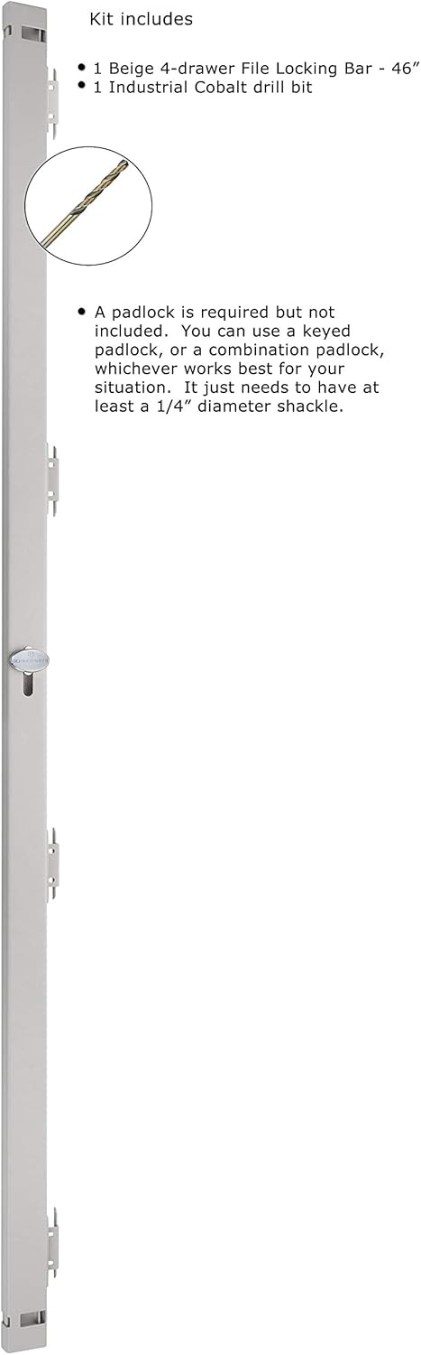 Guardianite 4 Drawer File Cabinet Locking Bar with Cobalt Drill Bit - Beige Color