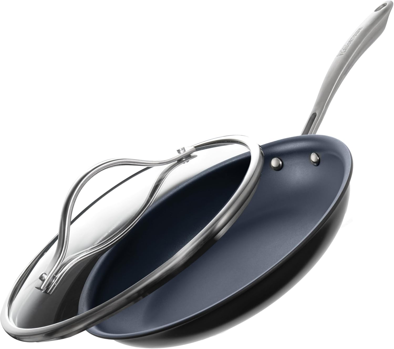 Guy Fieri Flavortown Laser Titanium 12” Fry Pan w/ Lid - Non-stick Cookware, PFAS, PTFE, PFOA Free, 3x Durable, Dishwasher & Oven Safe