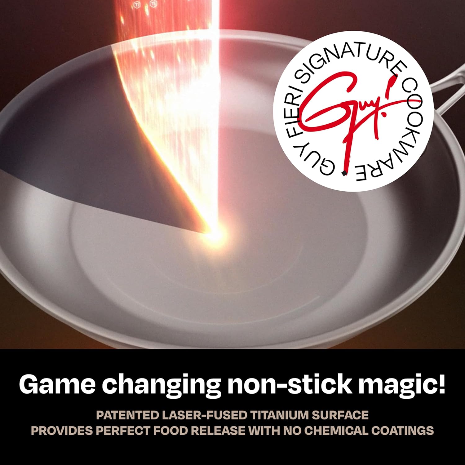 Guy Fieri Flavortown Laser Titanium 12” Fry Pan w/ Lid - Non-stick Cookware, PFAS, PTFE, PFOA Free, 3x Durable, Dishwasher & Oven Safe