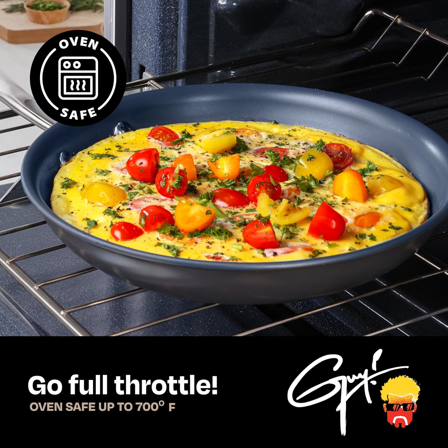 Guy Fieri Flavortown Laser Titanium 12” Fry Pan w/ Lid - Non-stick Cookware, PFAS, PTFE, PFOA Free, 3x Durable, Dishwasher & Oven Safe