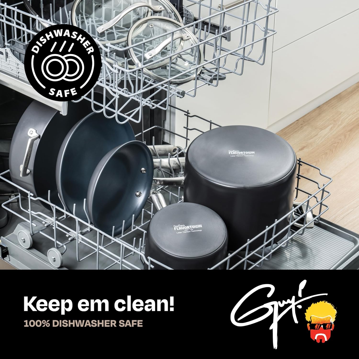 Guy Fieri Flavortown Laser Titanium 12” Fry Pan w/ Lid - Non-stick Cookware, PFAS, PTFE, PFOA Free, 3x Durable, Dishwasher & Oven Safe