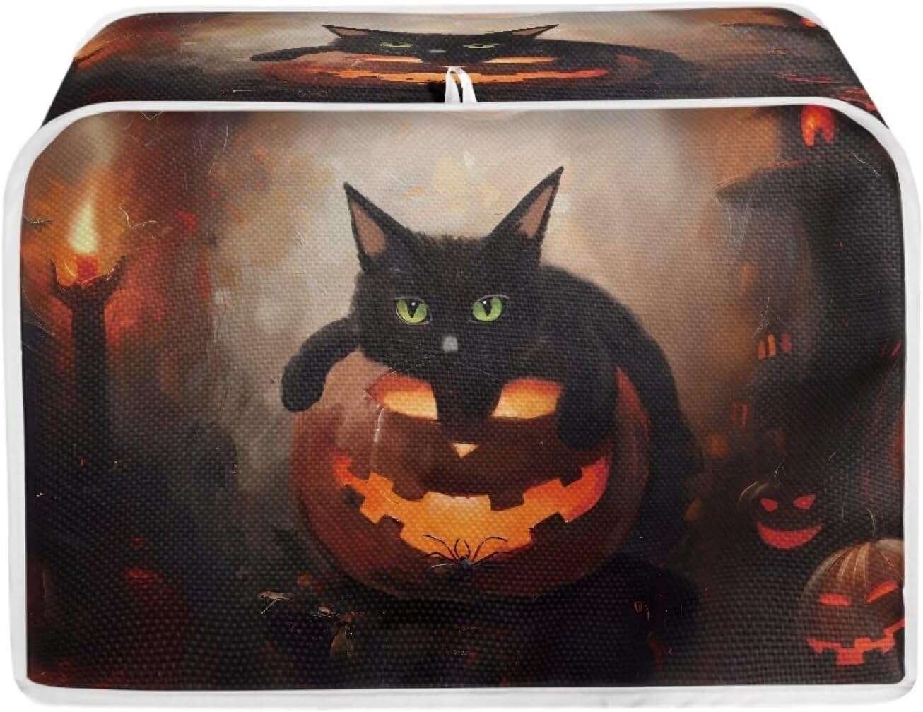 Halloween Cat Pumpkin 2 Slice Toaster Cover with Knife & Tongs Holder, Small Appliance Dust Protection, Machine Washable
