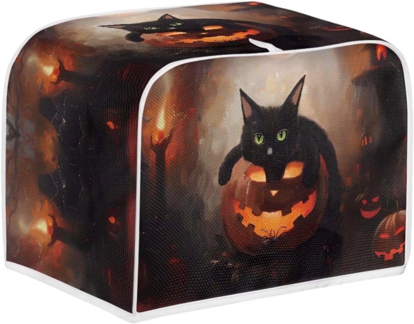Halloween Cat Pumpkin 2 Slice Toaster Cover with Knife & Tongs Holder, Small Appliance Dust Protection, Machine Washable