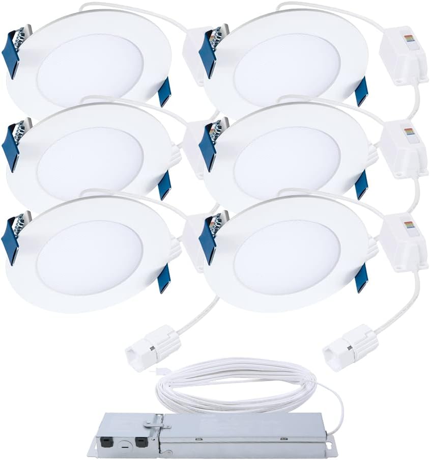 HALO Quicklink 4 Inch Canless Ultra-Thin LED Wafer Light 6 Pack - Ceiling/Shower - 605 Lumens - 5 Color Temperatures - 0-10V Dimming