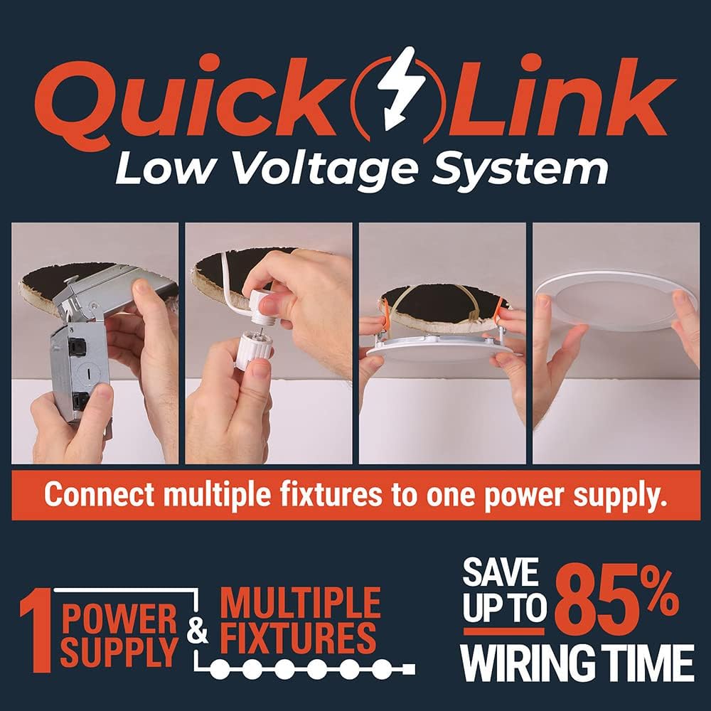 HALO Quicklink 4 Inch Canless Ultra-Thin LED Wafer Light 6 Pack - Ceiling/Shower - 605 Lumens - 5 Color Temperatures - 0-10V Dimming