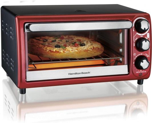 Hamilton Beach Red 4-Slice Toaster Oven - Compact Countertop Appliance