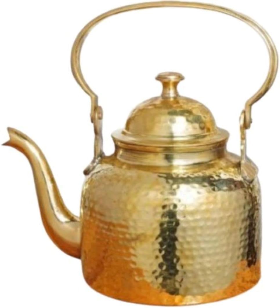 Hammered Brass Tea Kettle - Traditional Indian Style (1000 ml) for Home, Hotel, Restaurant, Office - Lalit Kishori
