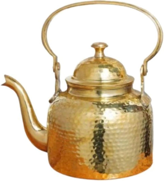 Hammered Brass Tea Kettle - Traditional Indian Style (1000 ml) for Home, Hotel, Restaurant, Office - Lalit Kishori