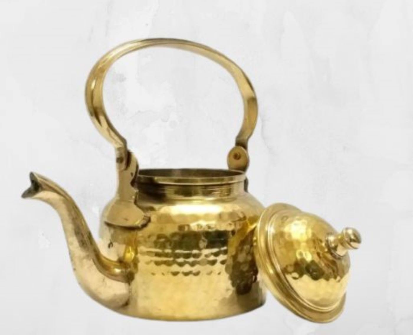 Hammered Brass Tea Kettle - Traditional Indian Style (1000 ml) for Home, Hotel, Restaurant, Office - Lalit Kishori