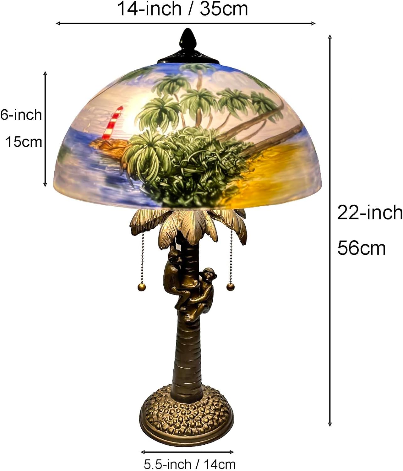 Hand-Painted Glass Table Lamp with Monkeys Harvesting Coconuts - Tropical Beach Coconut Trees Design for Home Decor