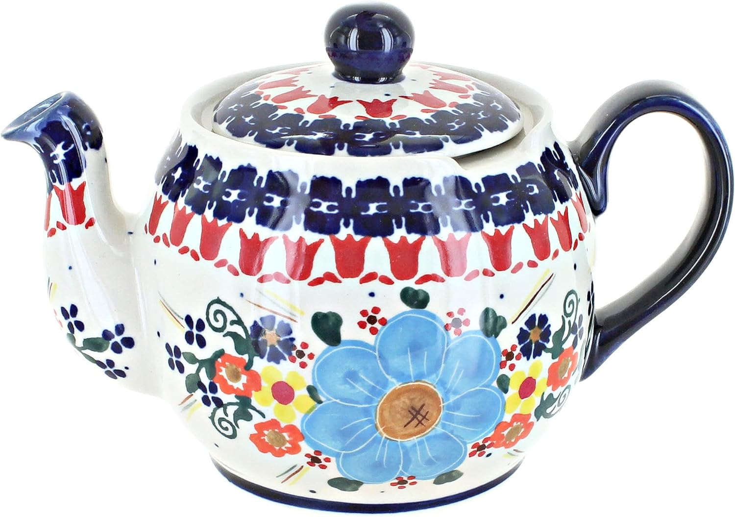 Handcrafted Blue Rose Polish Pottery Kristi Small Teapot - Unique Stoneware Teapot with Traditional Design