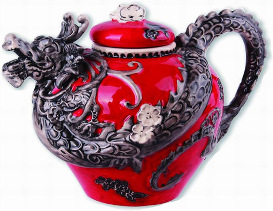 Handcrafted Blue Sky Ceramics Red Dragon Teapot: Unique Tea Kettle for Tea Lovers and Collectors