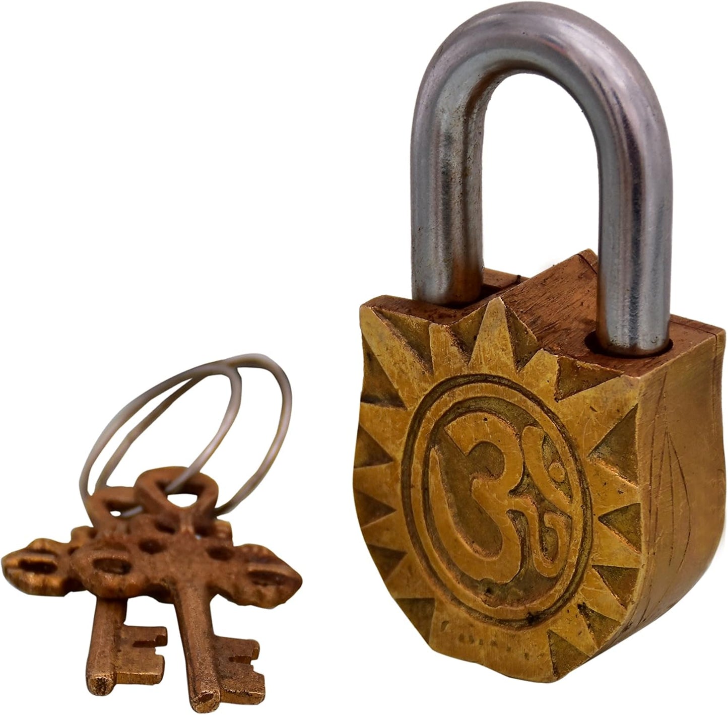 Handcrafted Brass Antique Padlock Lock: Shivaling Symbol of Mahadev Siva - Purpledip (10766)