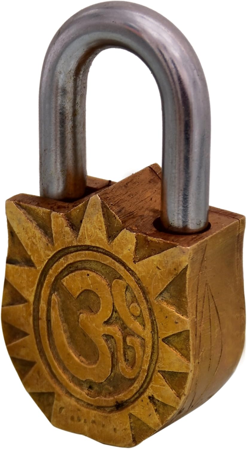 Handcrafted Brass Antique Padlock Lock: Shivaling Symbol of Mahadev Siva - Purpledip (10766)