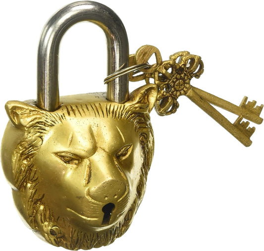 Handcrafted Brass Lion Shaped Lock for Security - Antique Style (10004) by Purpledip