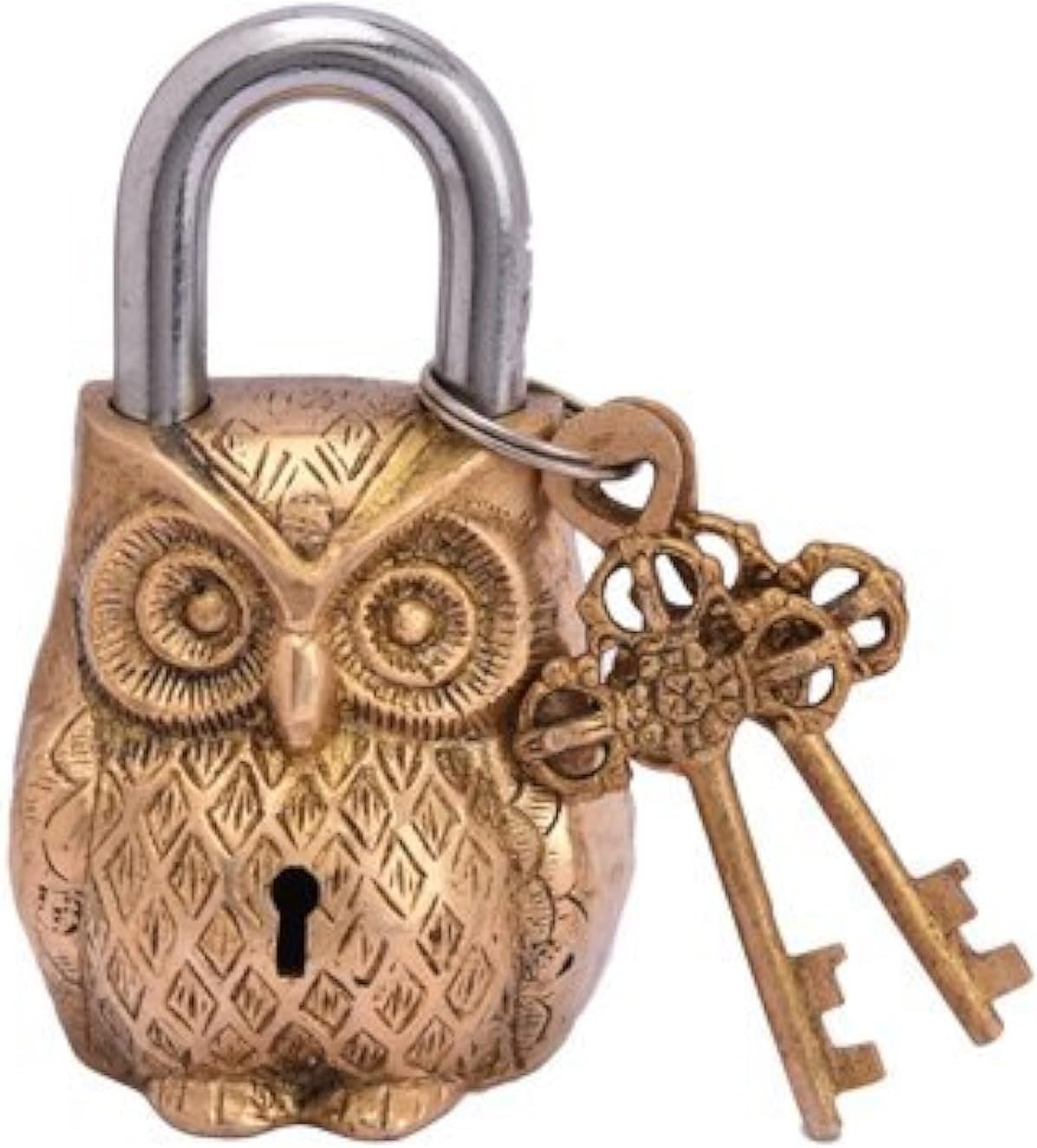 Handcrafted Brass Owl Shaped Antique Lock for Enhanced Security (Purpledip 10229)