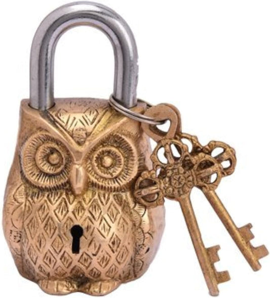 Handcrafted Brass Owl Shaped Antique Lock for Enhanced Security (Purpledip 10229)