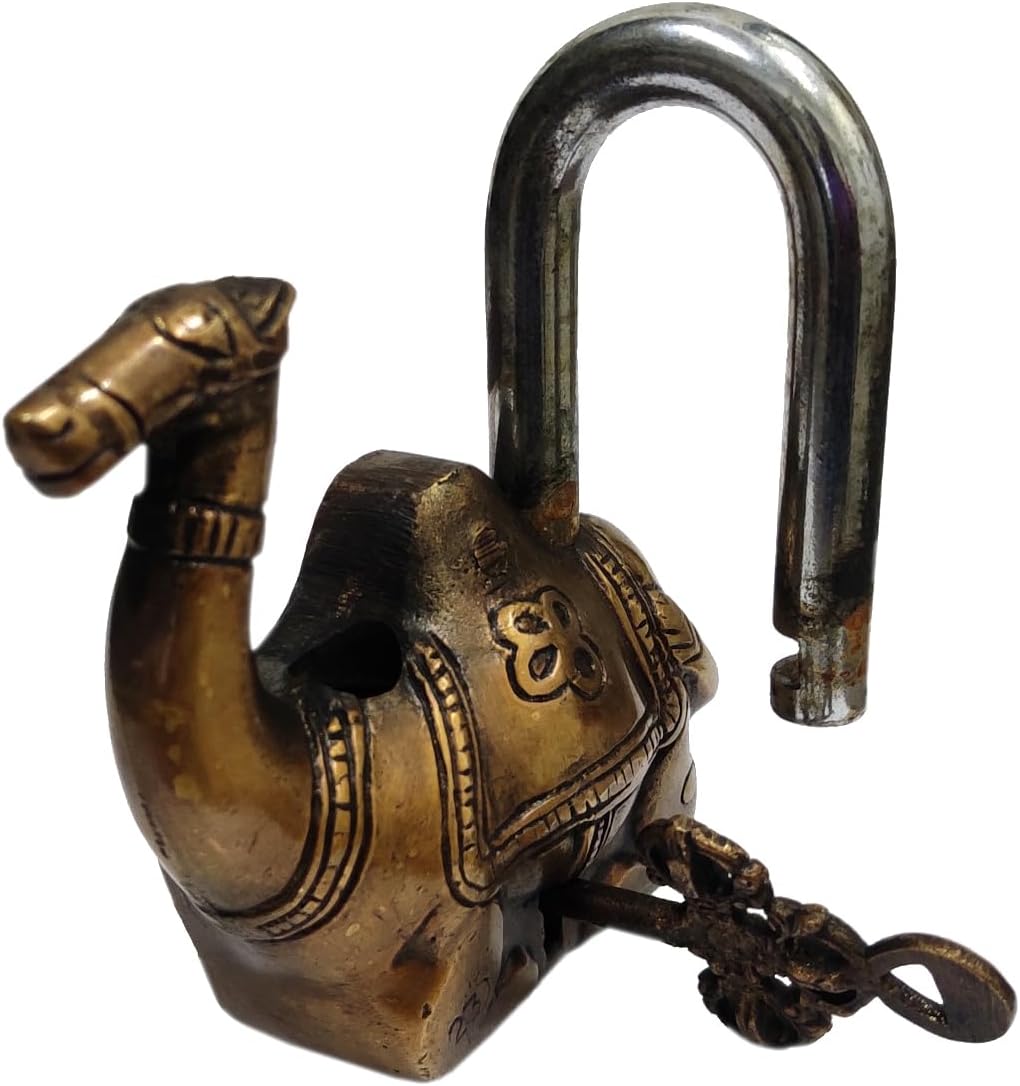 Handcrafted Brass Padlock in Camel Shape for Security - Purpledip Antique (10276)