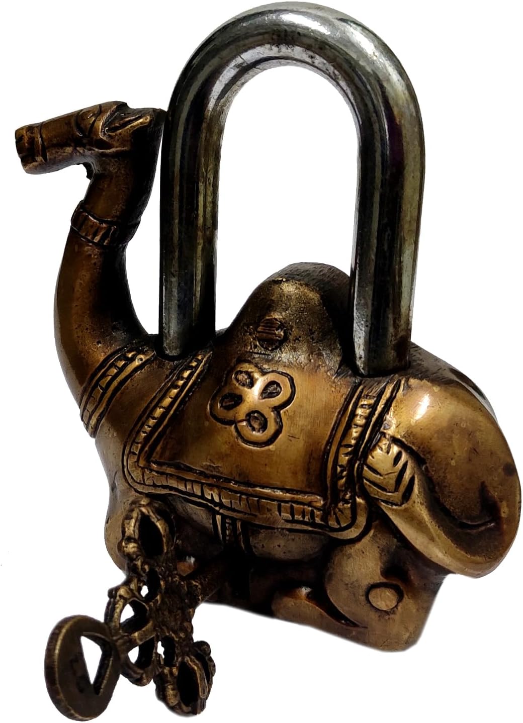 Handcrafted Brass Padlock in Camel Shape for Security - Purpledip Antique (10276)